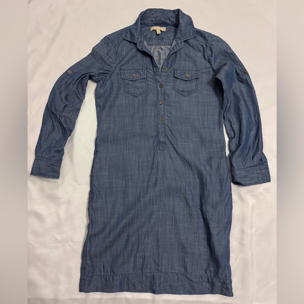 Banana Republic Chambray Blue Denim Shirt Dress Metal Buttons 100% Lyocell